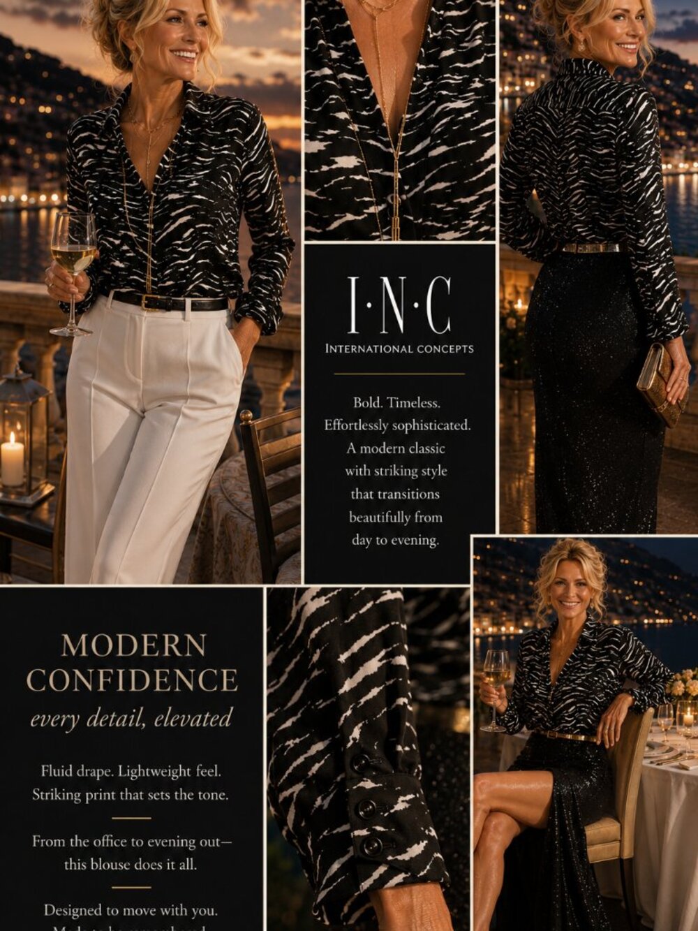Fun - Power Meets Polish and Elegance • INC Zebra Print Blouse Black White - L - Picture 6 of 13